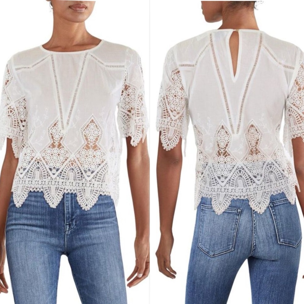 SUB00 Australia 100% Cotton Lace Butterfly Sleeve Top Blouse Size L - Picture 3 of 11